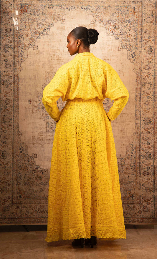 Bat-Sleeve Lace Maxi Dress