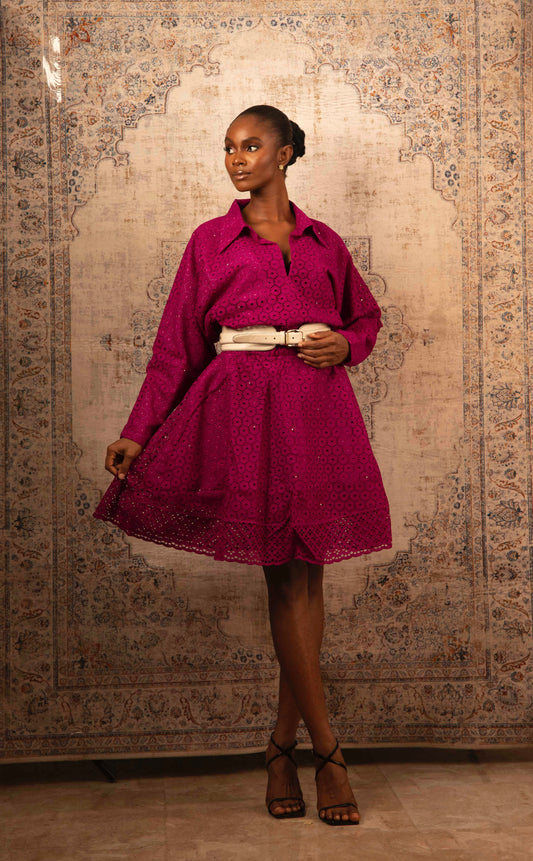 Bat-Sleeve Lace Mini Dress