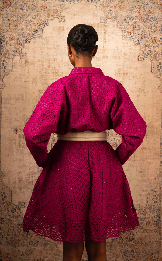 Bat-Sleeve Lace Midi Dress