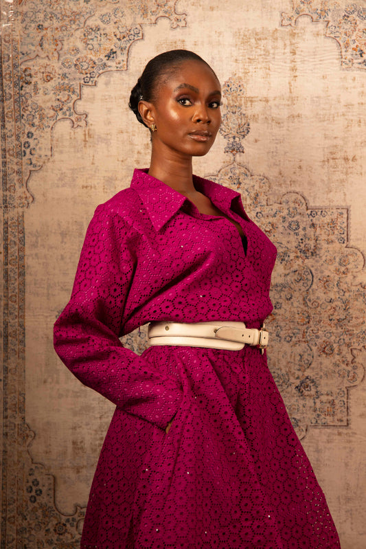 Bat-Sleeve Lace Midi Dress