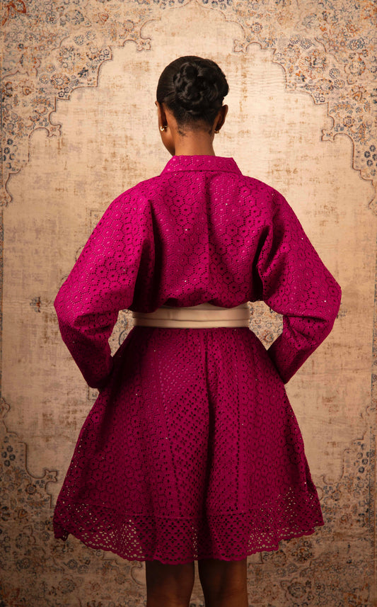Bat-Sleeve Lace Midi Dress
