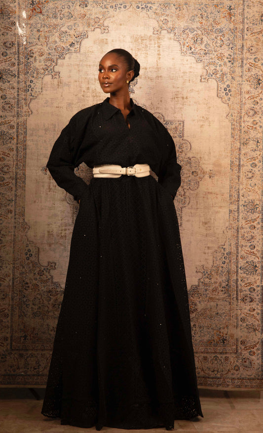 Bat-Sleeve Lace Maxi Dress